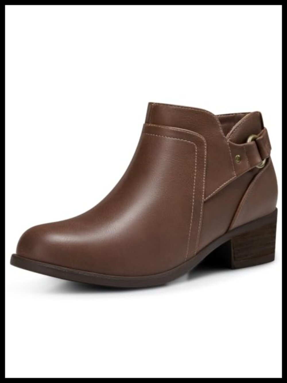 Womens Ankle Boots Faux Leather Low Chunky Heel Zip Booties